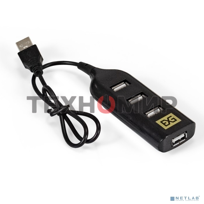 USB-концентратор ExeGate EX293976RUS DUB-42 (кабель-адаптер USB2.0 --> 4xUSB2.0, Plug&Play, черный)