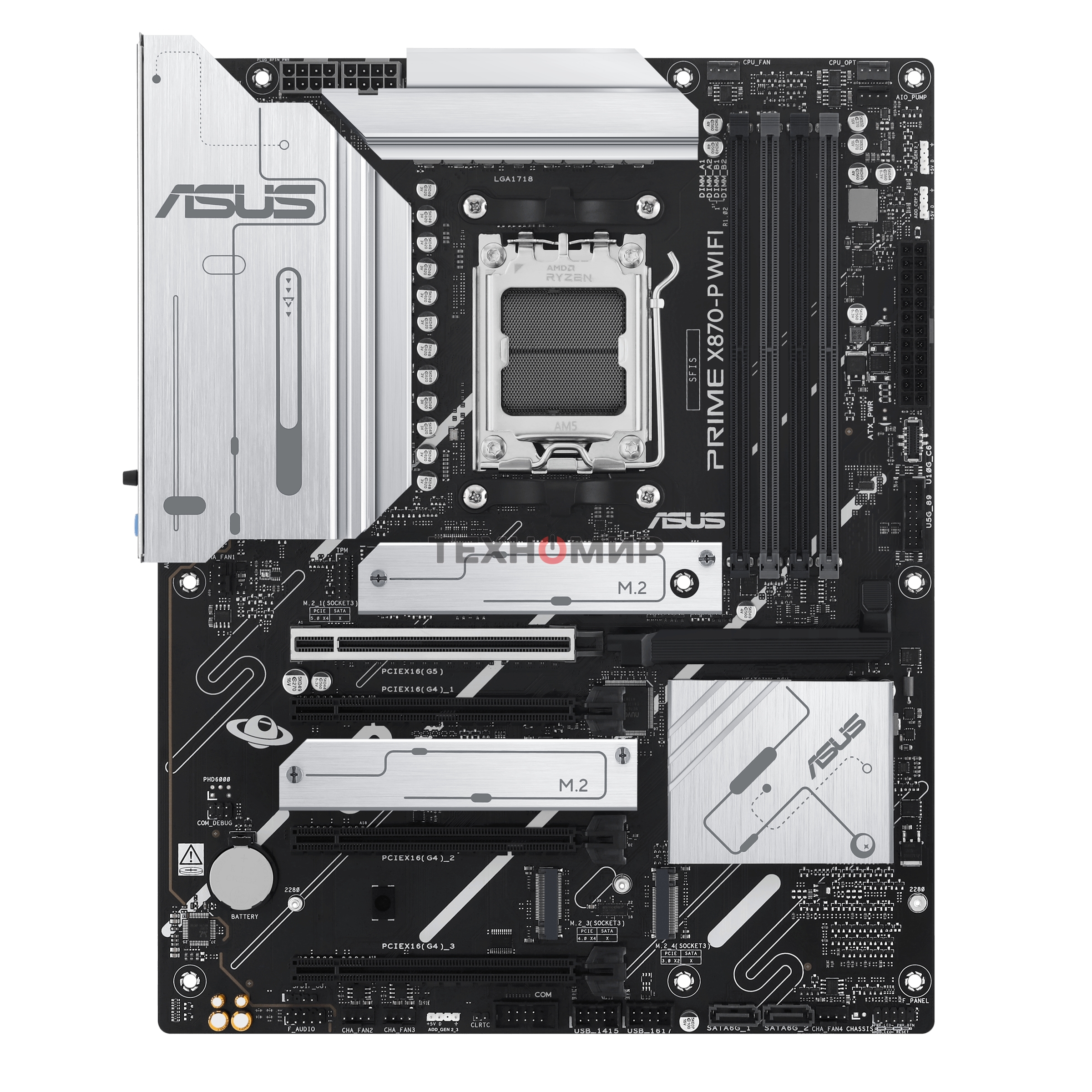 Материнская плата ASUS PRIME X870-P WIFI, AM5, AMD X870, 4xDDR5, 2xSATA, 4xM.2, 1xPCI-E 5.0 x16, 2xPCI-E 4.0 x1, 1xHDMI, 2xUSB-C, 1x 2.5Gb LAN, 4xUSB-A 3.2 Gen 1, 1xUSB-A 3.2 Gen 2, 4xUSB-A 2.0, 3x3.5 мм, 7.1, 1xWi-Fi 7, ATX