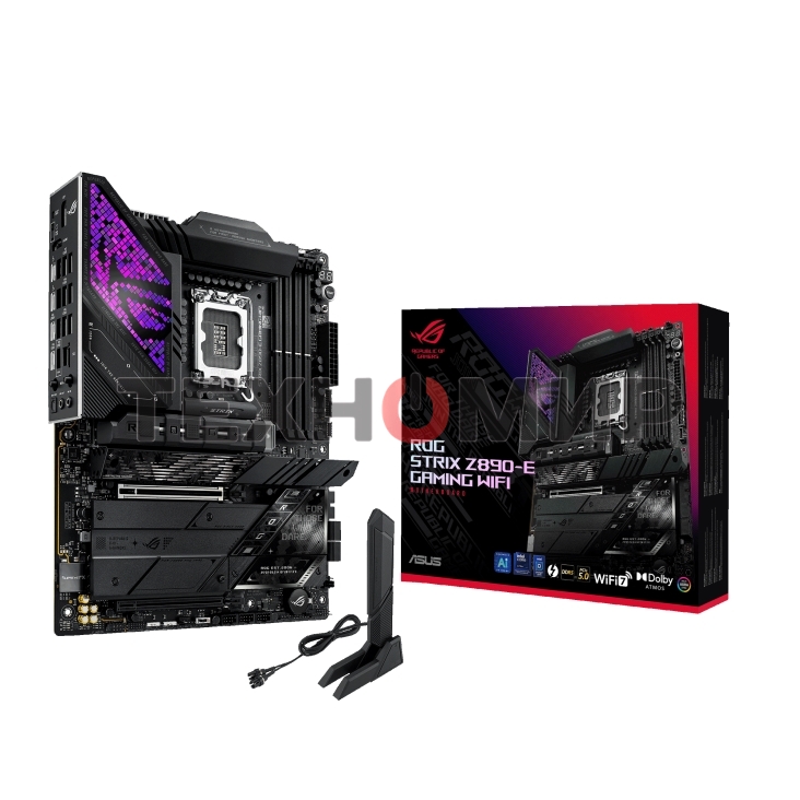 Материнская плата ASUS ROG STRIX Z890-E GAMING WIFI, LGA 1851, Intel Z890, 4xDDR5, 4xSATA, 7xM.2, 1xPCIe 5.0 x16, 1xPCIe 4.0 x16, 1xHDMI, 1xDP, 2xUSB-C Thunderbolt 4, 7xUSB-A 3.2 Gen 2, 3xUSB-A 3.2 Gen 1, 2xUSB-C 3.2 Gen 2x2, 1x 5Gb LAN, 2x3.5 мм, 7.1, AT