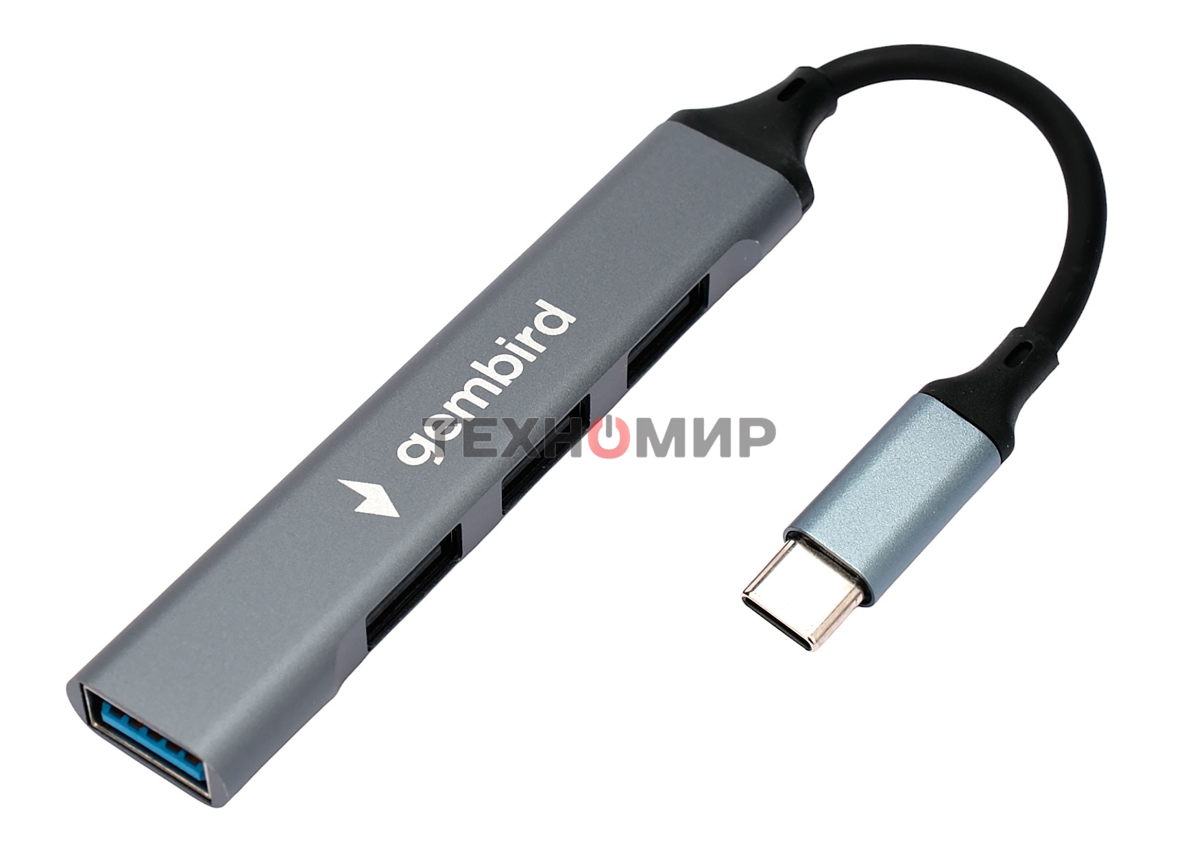 Разветвитель USB3.0/2.0 Gembird UHB-C202, USB3.0, 3xUSB2.0, кабель Type-C 10 см, алюминий, пакет