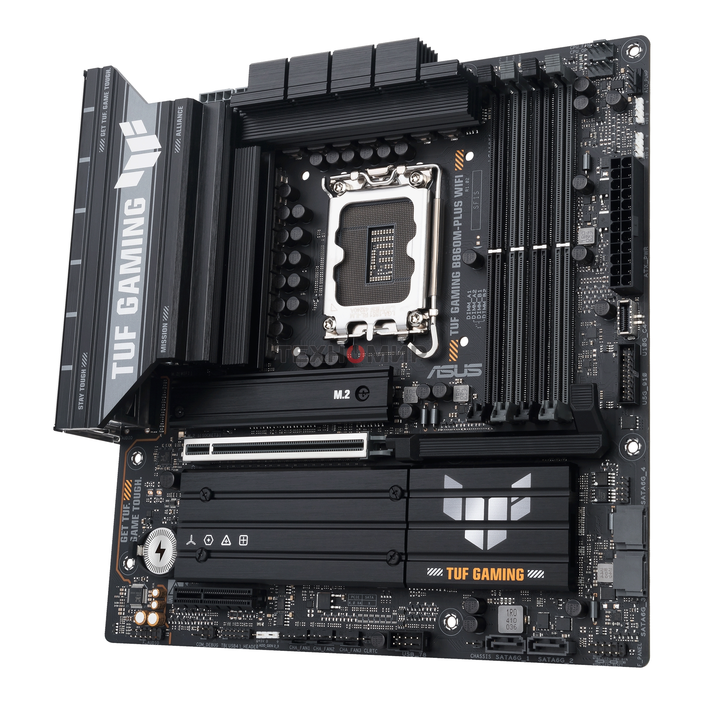 Материнская плата ASUS TUF GAMING B860M-PLUS WIFI, LGA 1851, Intel B860, 4xDDR5, 4xSATA, 3xM.2, 1xPCIe 5.0 x16, 1xPCIe x4, 1xUSB-C, 4xUSB-A 3.2 Gen 1, 2xUSB-A 3.2 Gen 2, 1xHDMI, 1xDP, 1x2.5Gb LAN, 7.1, mATX