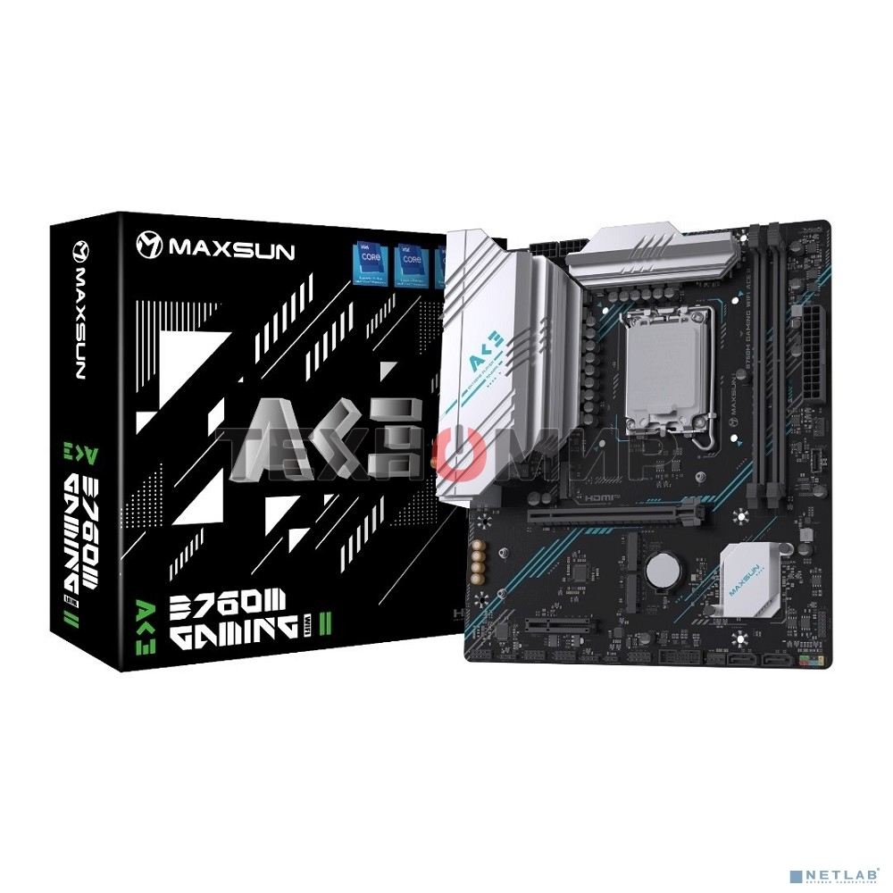Материнская плата Maxsun MS-B760M GAMING WIFI ACE II, LGA1700, Intel B760, 2xDDR5, 2xSATA, 3xM.2, 1xPCIe 4.0 x16, 1xPCIe 4.0 x4, 2xHDMI, 1xDP, 1x2.5Gb LAN, Wi-Fi 6, Bluetooth 5.2, 1xUSB-C 10Gbps, 2xUSB-A 5Gbps, 2xUSB-A 2.0, 3x3.5 мм, 7.1, mATX