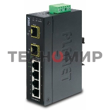 КоммутаторIGS-620TF индустриальный неуправляемыйIP30 Industrial 4-Port 10/100/1000T + 2-Port 100/1000X SFP Gigabit Switch (-40 to 75 degree C)