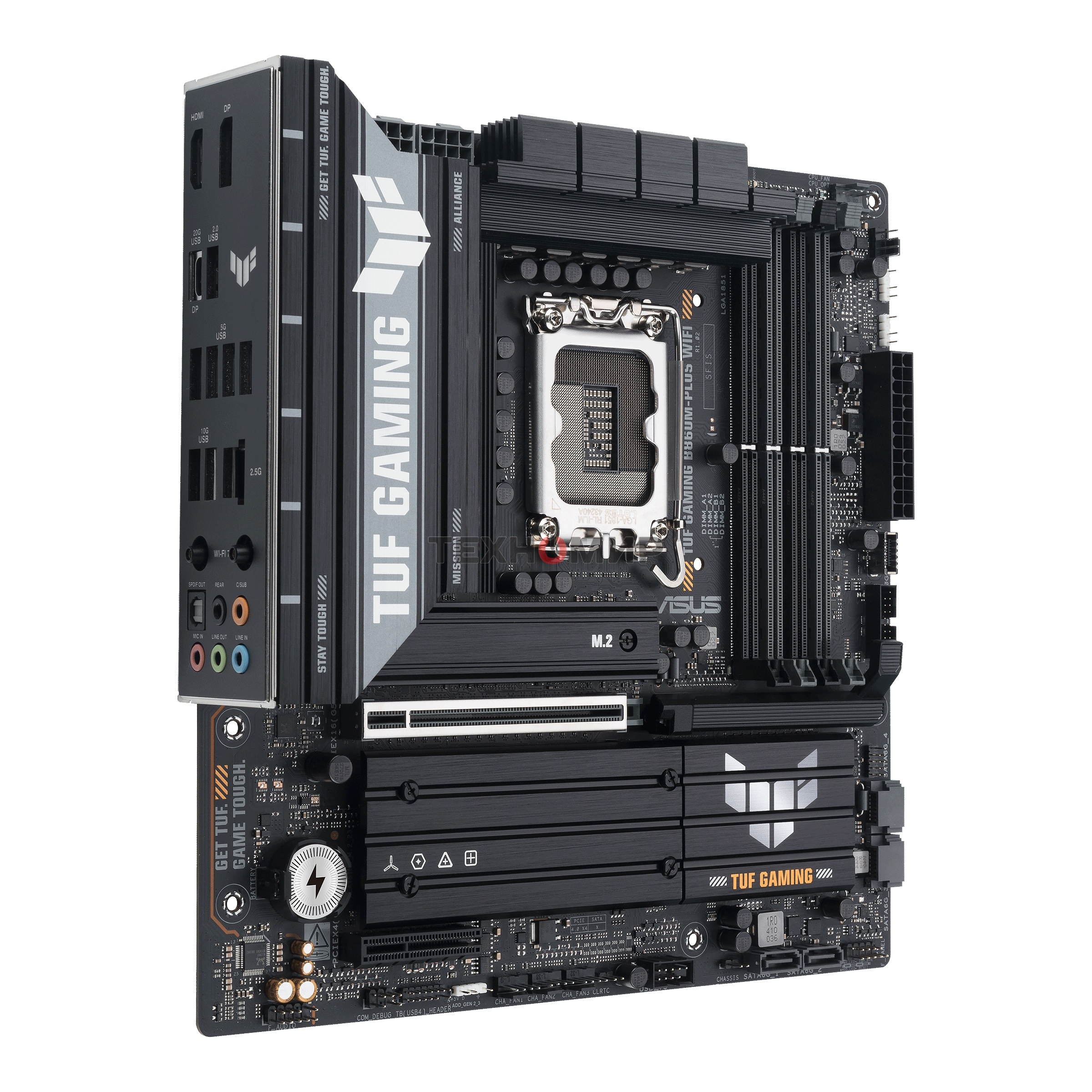 Материнская плата ASUS TUF GAMING B860M-PLUS WIFI, LGA 1851, Intel B860, 4xDDR5, 4xSATA, 3xM.2, 1xPCIe 5.0 x16, 1xPCIe x4, 1xUSB-C, 4xUSB-A 3.2 Gen 1, 2xUSB-A 3.2 Gen 2, 1xHDMI, 1xDP, 1x2.5Gb LAN, 7.1, mATX
