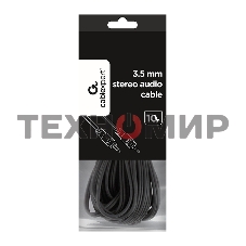 Кабель аудио Cablexpert CCA-404-10M-N, Jack 3.5(M)/Jack 3.5(M), 3pin, 10м, черный, пакет