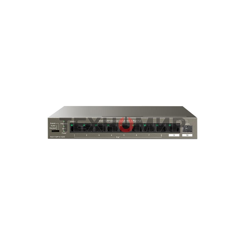 Коммутатор неуправляемый Ethernet IP-COM G1110PF-8-102W 9GE+1SFP с 8 портами PoE