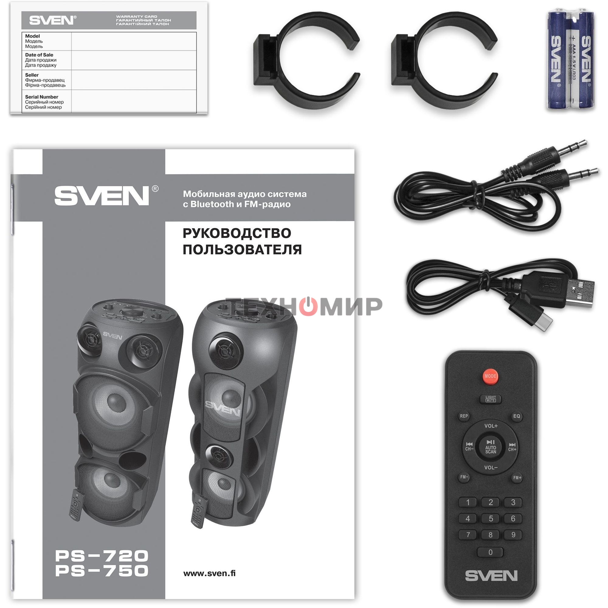 Колонка АС Sven PS-750, черный (80 Вт, TWS, Bluetooth, FM, USB, microSD, LED-дисплей, 2х4400мА*ч)