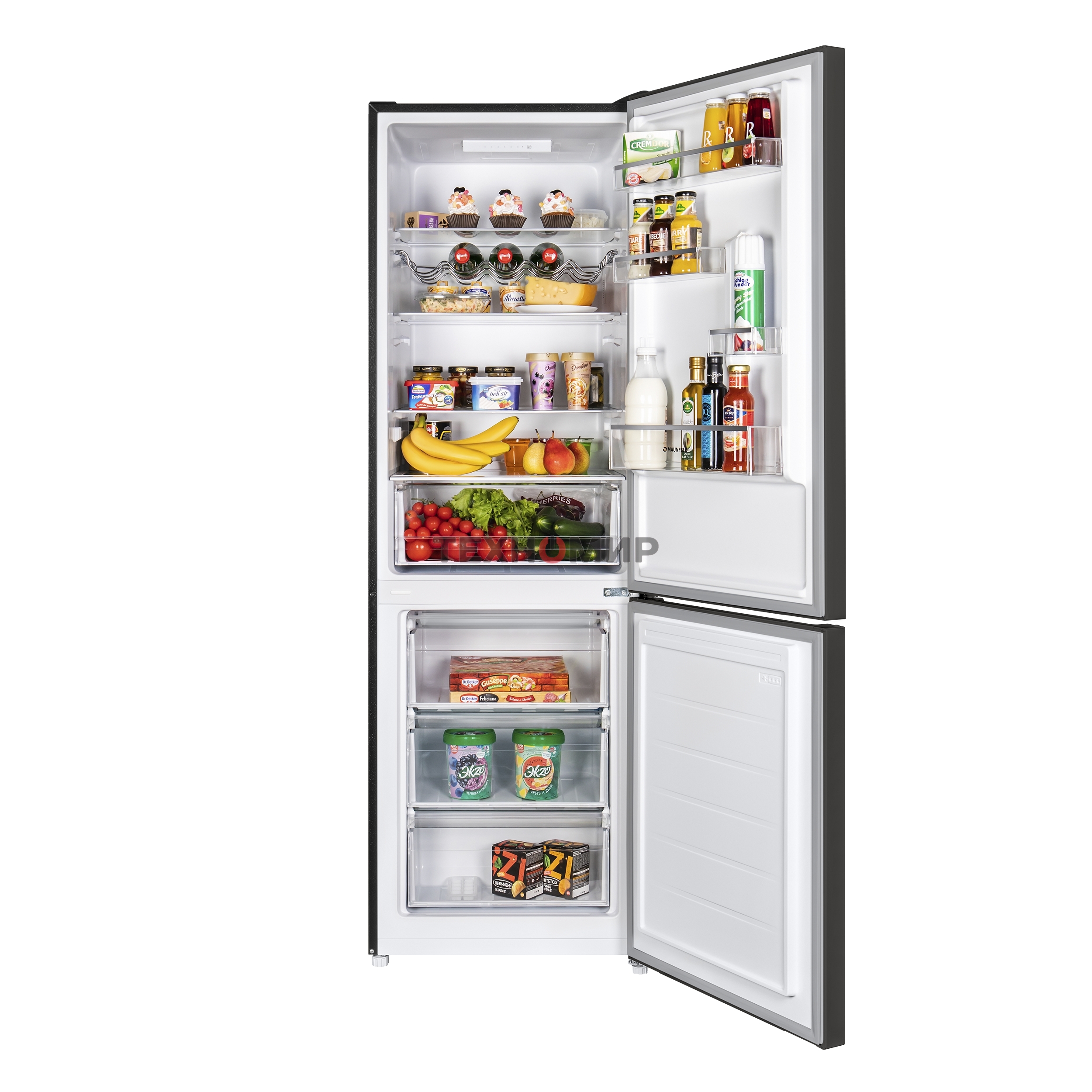 Холодильник Maunfeld MFF185SFSB черный мат. двухкамерный 211/104л морозилка снизу