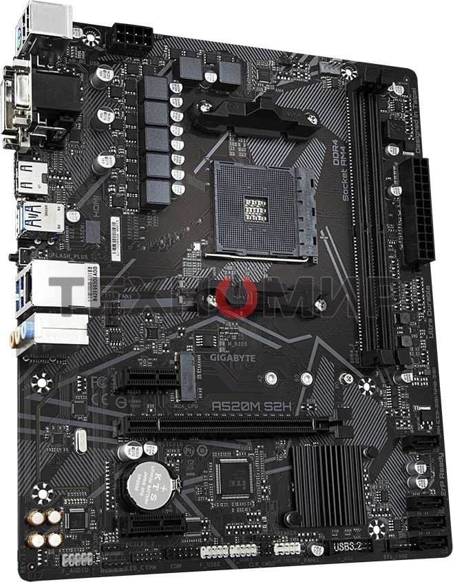 Материнская плата Gigabyte A520M S2H, AM4, AMD A520, 2xDDR4, 4xSATA, 1xM.2, 1xPCIe 3.0 x16, 2xPCIe x1, 1xHDMI, 1xDVI-D, 1xVGA, 1x 1Gb LAN, 4xUSB-A 3.2 Gen 1, 2xUSB-A 2.0, 3x3.5 мм, 7.1, mATX
