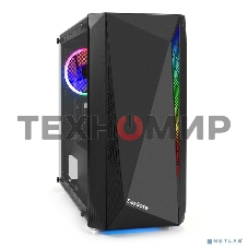 Компьютерный корпус Minitower ExeGate EX294384RUS Mistery R2 (mATX, без БП, 2*USB+1*USB 3.0, аудио, черный, 1 вент. 12см с RGb подсветкой и полоса на передней панели, боковая панель - закаленное стекло)