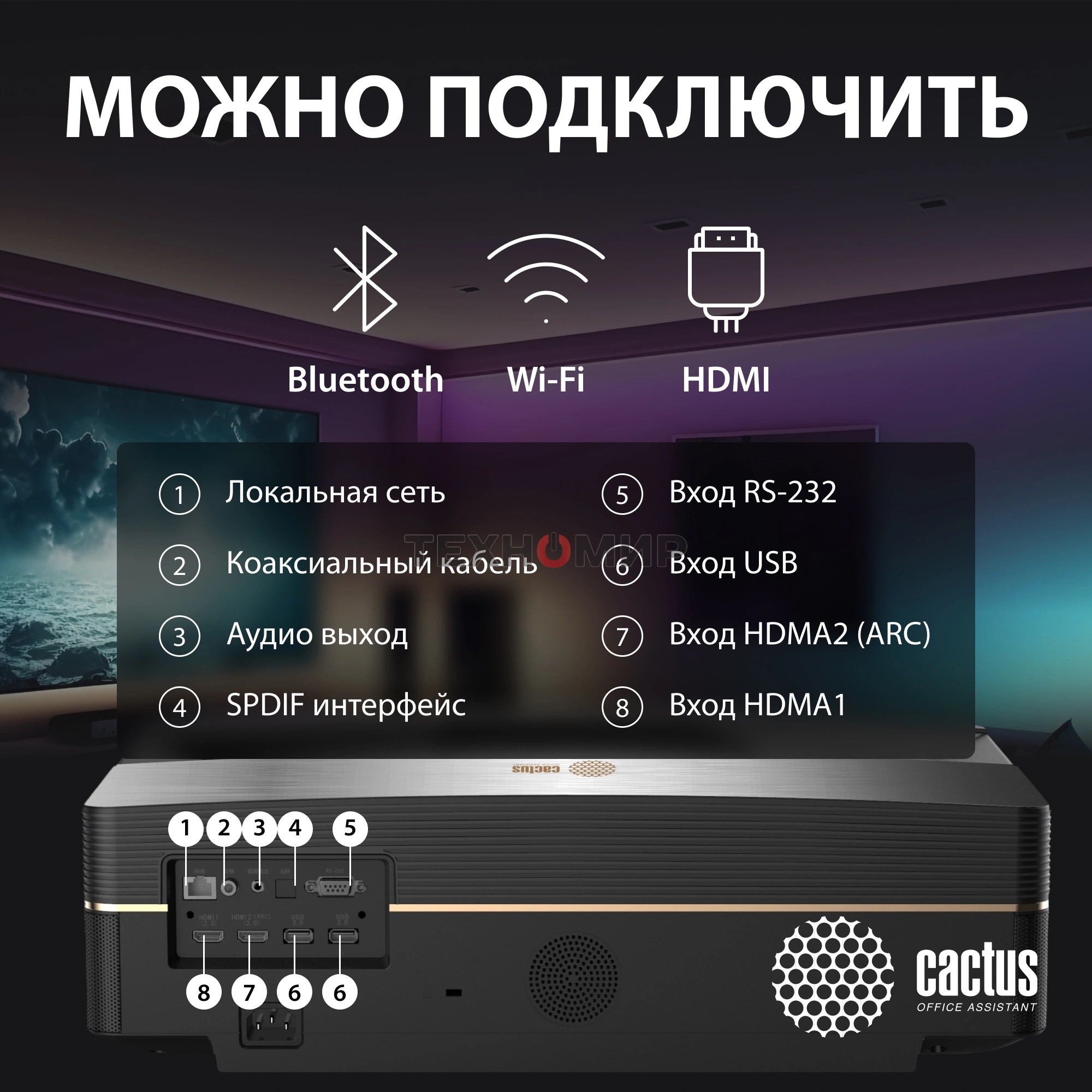Проектор Cactus CS-U1.SG DLP 27200Lm (3840x2160) 800000:1 ресурс лампы:25000часов 2xUSB typeA 2xHDMI 9.7кг