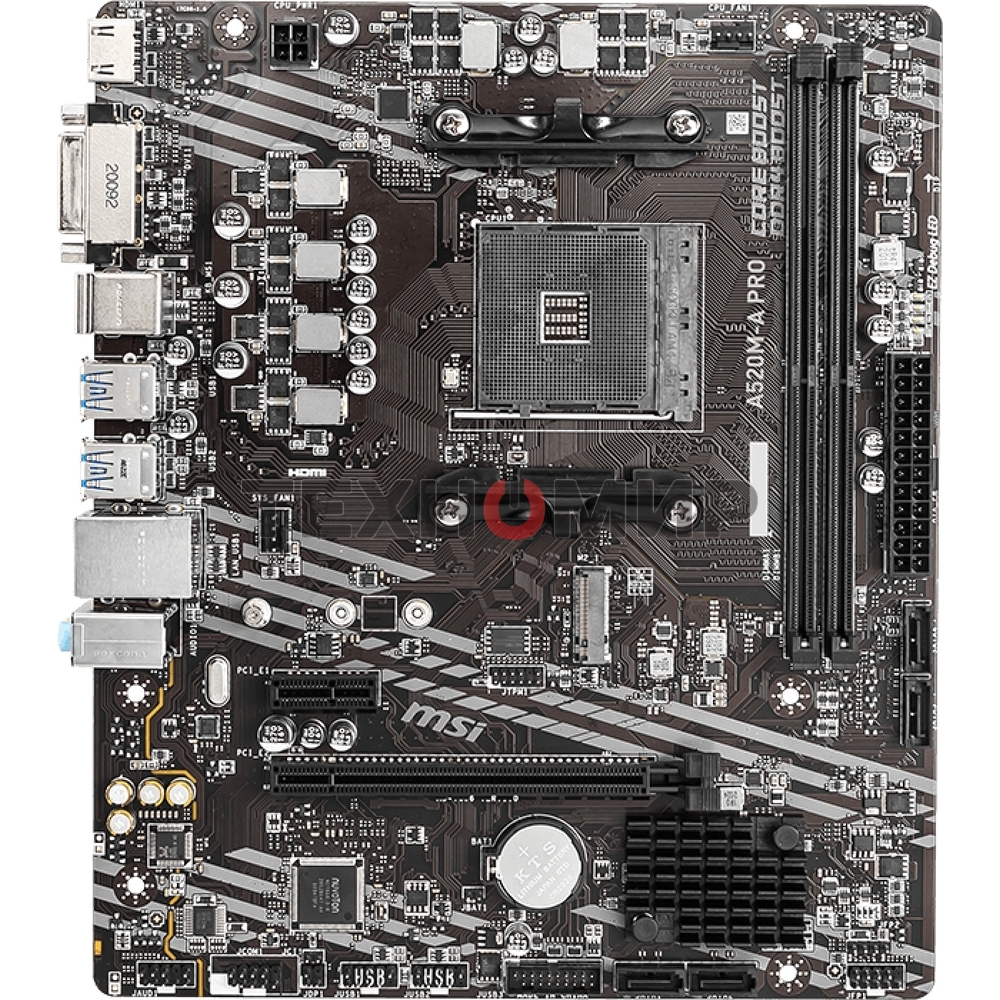 Материнская плата MSI A520M-A PRO, AM4, AMD A520, 2xDDR4, 4xSATA, 1xM.2, 1xPCIe 3.0 x16, 1xDVI-D, 1xHDMI, 1x 1Gb LAN, 2xUSB 2.0, 4xUSB 3.2 Gen 1, 3x3.5 мм, 7.1, mATX