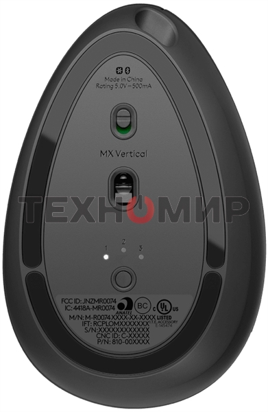 Мышь беспроводная/проводная Logitech MX Vertical графитовый, 4000 dpi, радиоканал, Bluetooth, USB, кнопки - 6