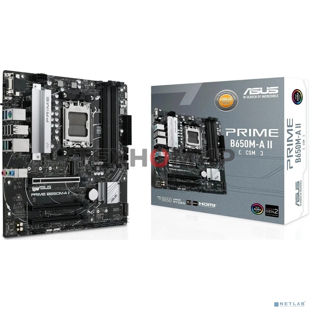 Материнская плата ASUS PRIME B650M-A II-CSM, AM5, AMD B650, 4xDDR5, 4xSATA, 2xM.2, 1xPCI-E 4.0 x16, 1x 2.5Gb LAN, 2xUSB-A 3.2 Gen 1, 2xUSB-A 3.2 Gen 2, 4xUSB 2.0, 1xDisplayPort, 1xHDMI, 1xVGA, 3x3.5 мм, 7.1, Micro-ATX
