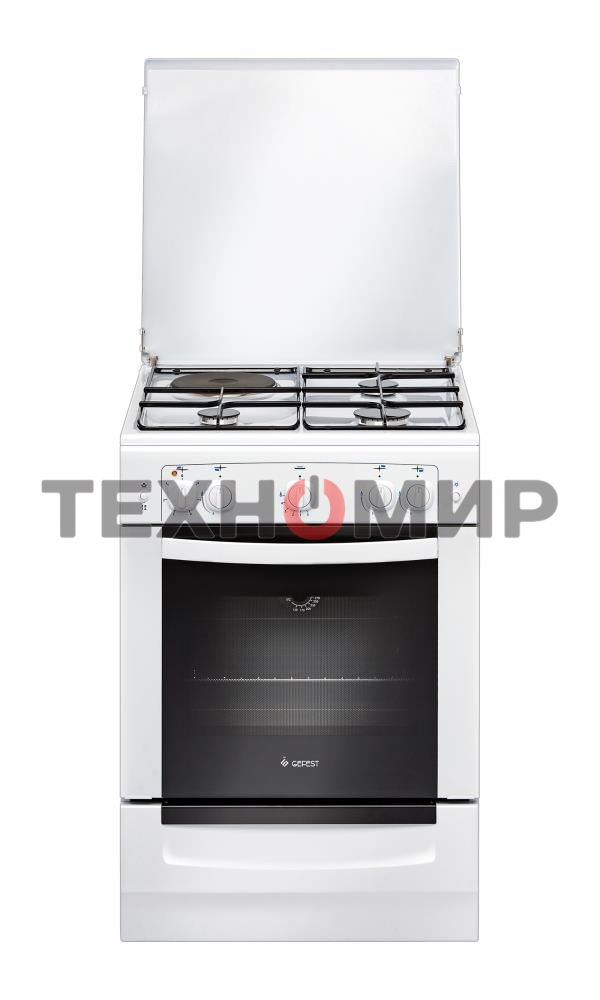 Плита комбинированная Gefest ПГЭ 6110-01 белый, конфорок 3 газовых и 1 электрическая, духовка 52 л, 60 см x 85 см x 60 см