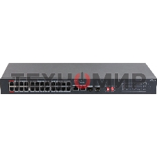 Коммутатор неуправляемый 24-портовый DAHUA DH-S3226-24ET-240 с РоЕ, 24xRJ45 100Mb PoE, 2хКомбо SFP/RJ45 1Gb uplink, суммарно 240Вт, коммутация 8.8 Гбит/с, MAC-таблица 8К