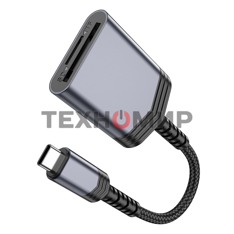 Кард-ридер Hoco UA25/серый/SD/TF/MicroSD/USB Type-C (OTG)/алюминий