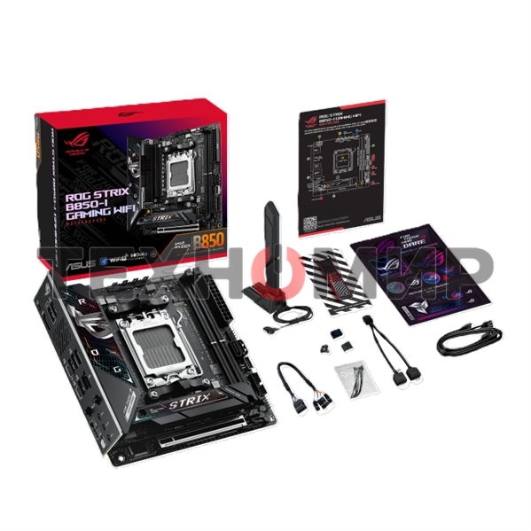 Материнская плата ASUS ROG STRIX B850-I GAMING WIFI, AM5, AMD B850, 2xDDR5, 2xM.2, 2xSATA, PCIe 4.0 x16, 1xHDMI, 1xUSB Type-C, 1x2.5Gb LAN, Wi-Fi 7, Bluetooth 5.4, 5xUSB-A 10Gbps, 1xUSB-C 20Gbps, 2xUSB-A 2.0, 3x3.5 мм, S/PDIF, 7.1, Mini-ITX