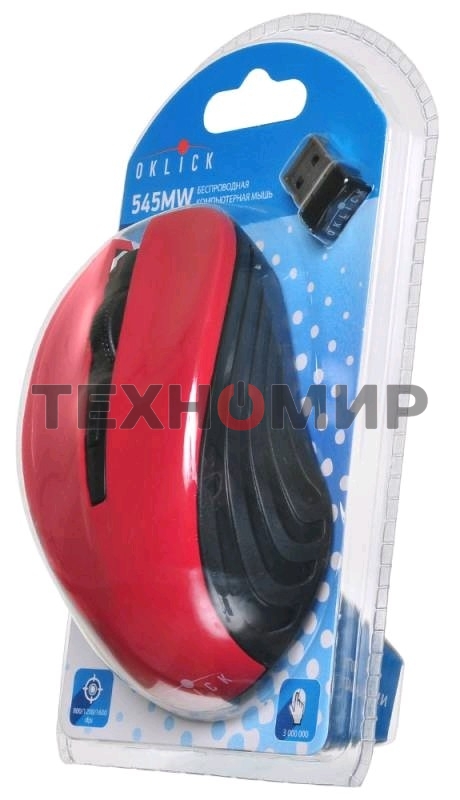 Мышь беспроводная Oklick 545MW черный/красный, 1600 dpi, радиоканал, USB, кнопки - 4