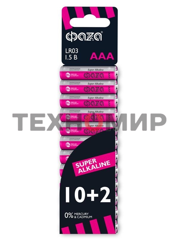 Элемент питания алкалиновый LR03 Super Alkaline SBL-10+2 (уп.12шт) ФАZА 2854612, 1.5 В