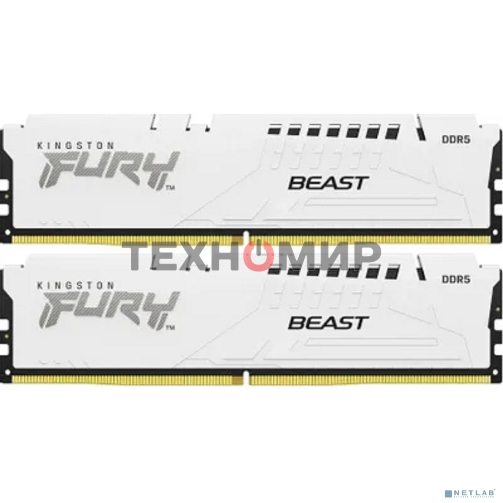 Оперативная память Kingston Fury Beast, DDR5, 32GB (2x16GB), 5200MHz, CL40, DIMM, с радиаторами, белый