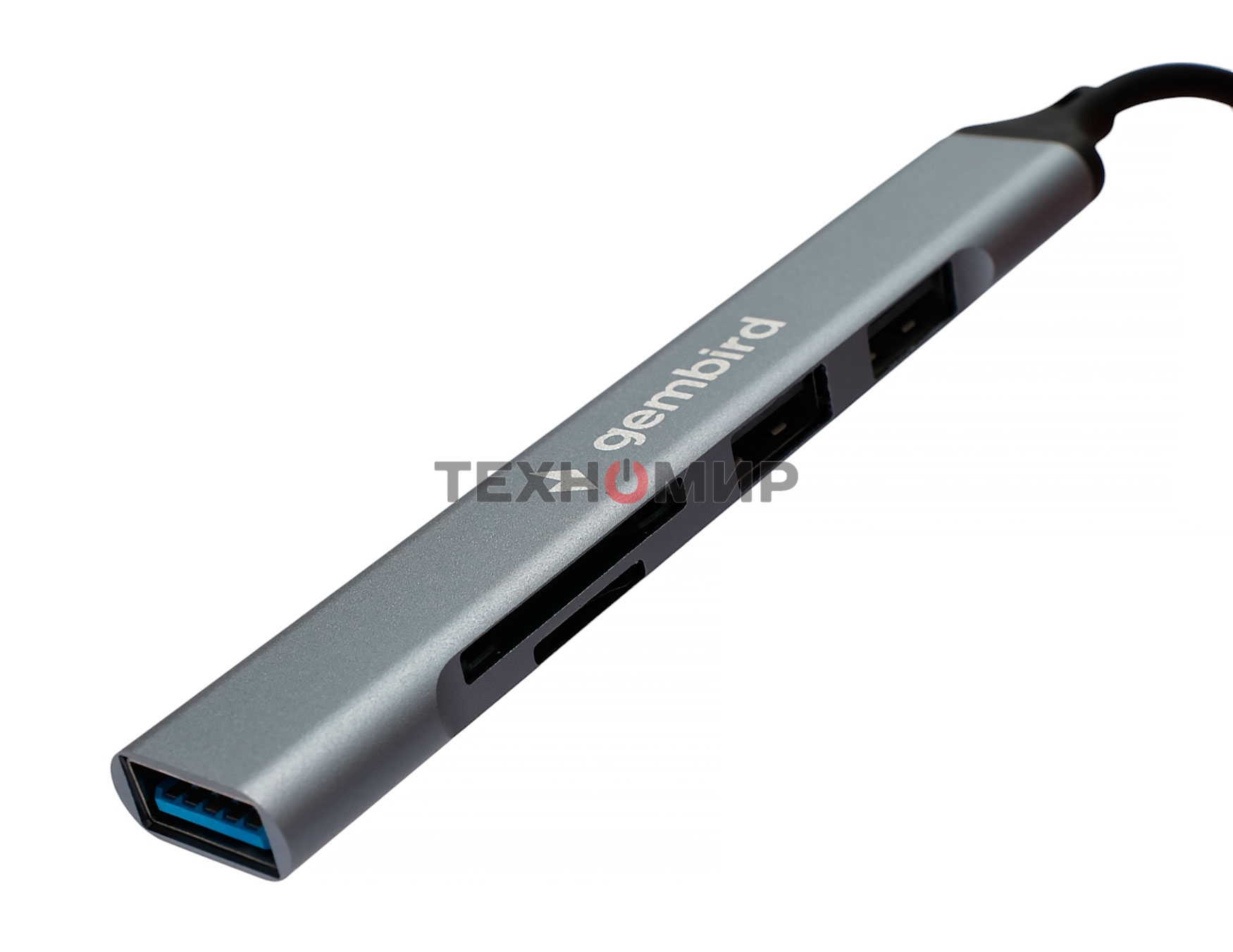 Кард-ридер Type-C/USB-A (3.1) Gembird 5в1: 2xUSB 2.0, USB3.1, SD/TF, кабель 10 см, алюминий
