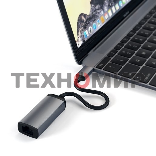 Адаптер Satechi Type-C to Gigabit Ethernet. Поддержка 10/100/1000Mbps Ethernet, серый космос