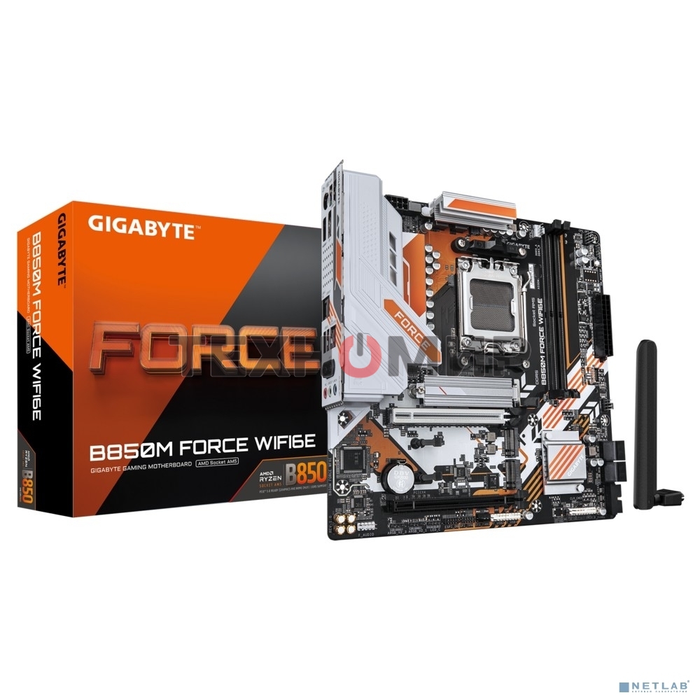 Материнская плата Gigabyte B850M FORCE WF6E (V1.2), AM5, AMD B850, 2xDDR5, 4xSATA, 3xM.2, 1xPCIe 5.0 x16, 1xPCIe 4.0 x4, 1xDP, 1xHDMI, 1x2.5Gb LAN, Wi-Fi 6E, Bluetooth 5.3, 1xUSB-C 5Gbps, 1xUSB-A 10Gbps, 2xUSB-A 5Gbps, 2xUSB-A 2.0, 3x3.5 мм, 7.1, mATX