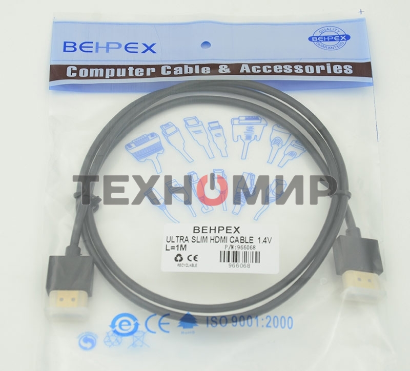 Кабель HDMI Gold Plated Connector, Ver1.4, Ultra Slim HDMI19 (m)/HDMI19 (m) 1м позолоченные контакты