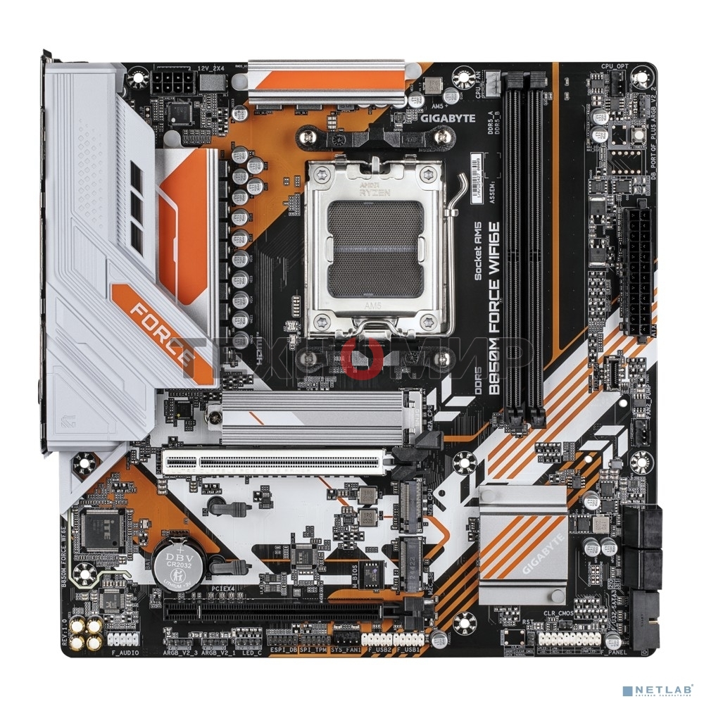 Материнская плата Gigabyte B850M FORCE WF6E (V1.2), AM5, AMD B850, 2xDDR5, 4xSATA, 3xM.2, 1xPCIe 5.0 x16, 1xPCIe 4.0 x4, 1xDP, 1xHDMI, 1x2.5Gb LAN, Wi-Fi 6E, Bluetooth 5.3, 1xUSB-C 5Gbps, 1xUSB-A 10Gbps, 2xUSB-A 5Gbps, 2xUSB-A 2.0, 3x3.5 мм, 7.1, mATX