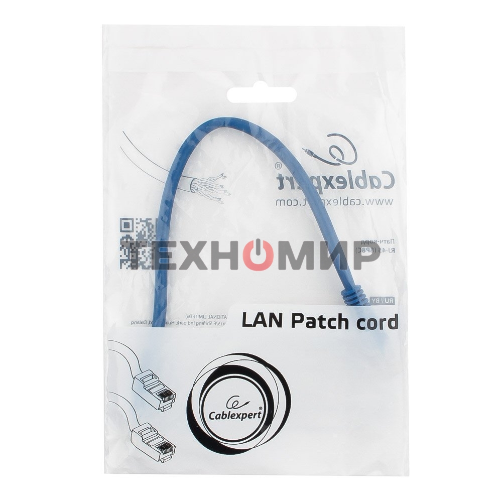 Патч-корд UTP Cablexpert cat.5e 0.25м, литой, многожильный, синий