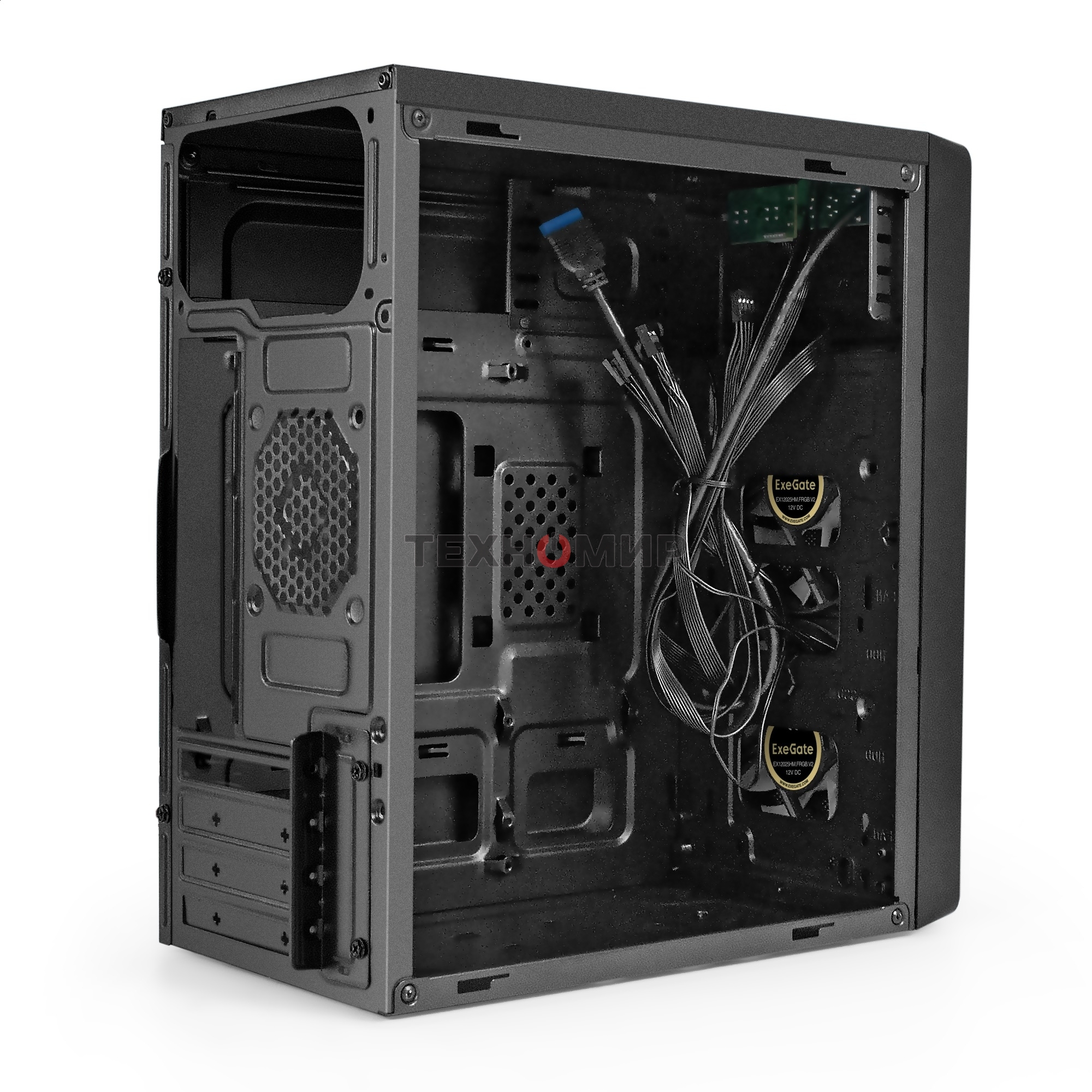 Компьютерный корпус Minitower ExeGate mEVO-7803-XP400 (mATX, БП XP400 с вент. 12см, 2*USB+1*USB 3.0, HD аудио, черный, 2 вент. 12см с RGb подсветкой)