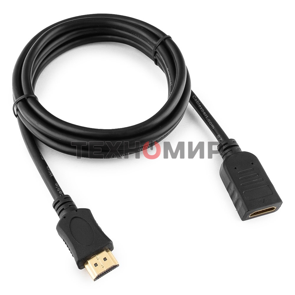 Кабель-удлинитель HDMI Cablexpert CC-HDMI4X-6, 19M/19F, v2.0, позол.разъемы, экран, 1.8м, черный, пакет