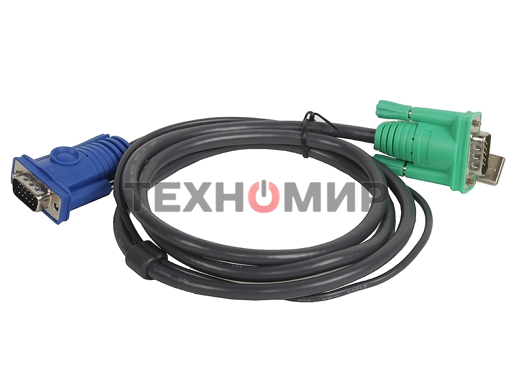 Кабель KVM ATEN 2L-5201U USB(тип А Male)+HDB15(Male) <-> SPHD15(Male) 1,2м., черный.