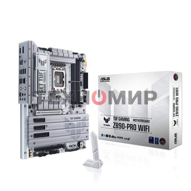 Материнская плата ASUS TUF GAMING Z890-PRO WIFI, LGA 1851, Intel Z890, 4xDDR5, 4xSATA, 4xM.2, 1xPCIe 5.0 x16, 1xPCIe 4.0 x4, 2xPCIe x1, 1xHDMI, 1xDP, 2xUSB-C Thunderbolt 4, 6xUSB-A 10Gbps, 1x 2.5Gb LAN, 5x3.5 мм, 7.1, ATX