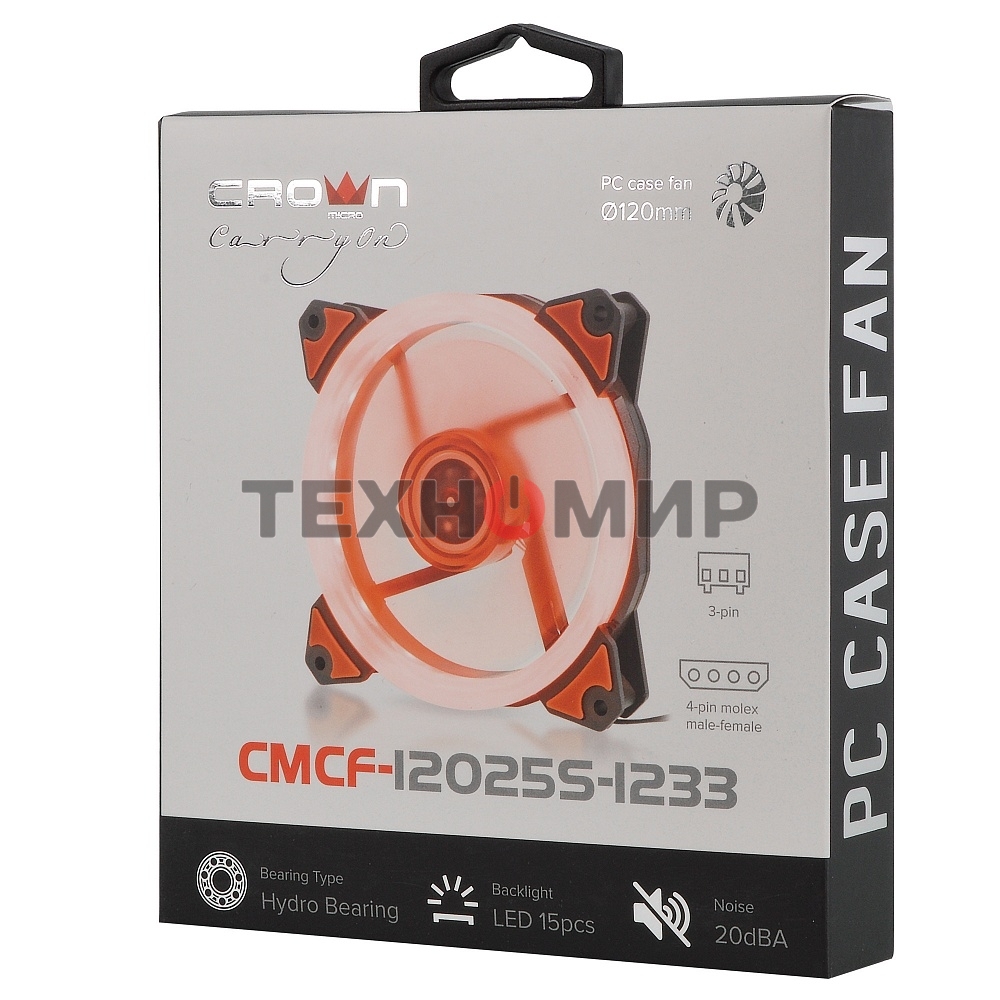 Вентилятор для корпуса Crown CMCF-12025S-1233 черный/оранжевый, 120 мм, 1650 об/мин, 23 дБ, 3 pin