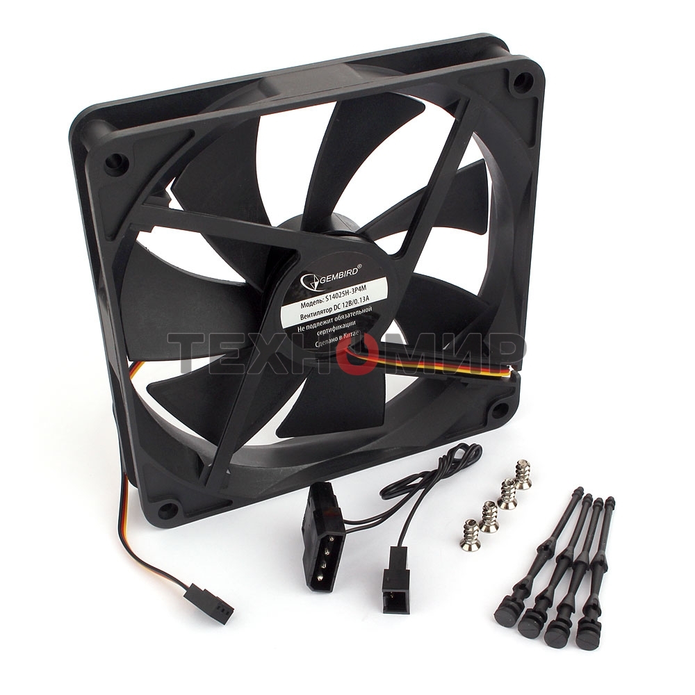 Вентилятор для корпуса Gembird черный, 140 мм, 2000 об/мин, 25.5 дБ, 3 pin