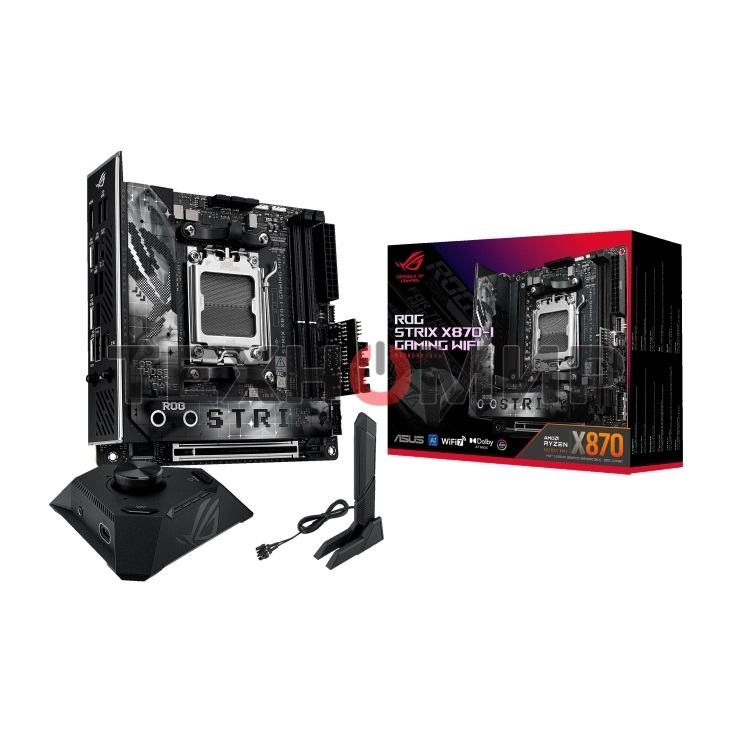 Материнская плата ASUS ROG STRIX X870-I GAMING WIFI, AM5, AMD X870, 2xDDR5, 2xSATA, 2xM.2, 1xPCI-E 5.0 x16, 1xHDMI, 2xUSB-C USB4, 1xUSB-C 10Gbps, 4xUSB-A 10Gbps, 1x 2.5Gb LAN, 2x3.5 мм, Mini-ITX