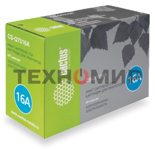 Картридж лазерный Cactus CS-Q7516A для принтеров HP LaserJet 5200/5200N; Canon LBP 3500 черный 12000 стр.