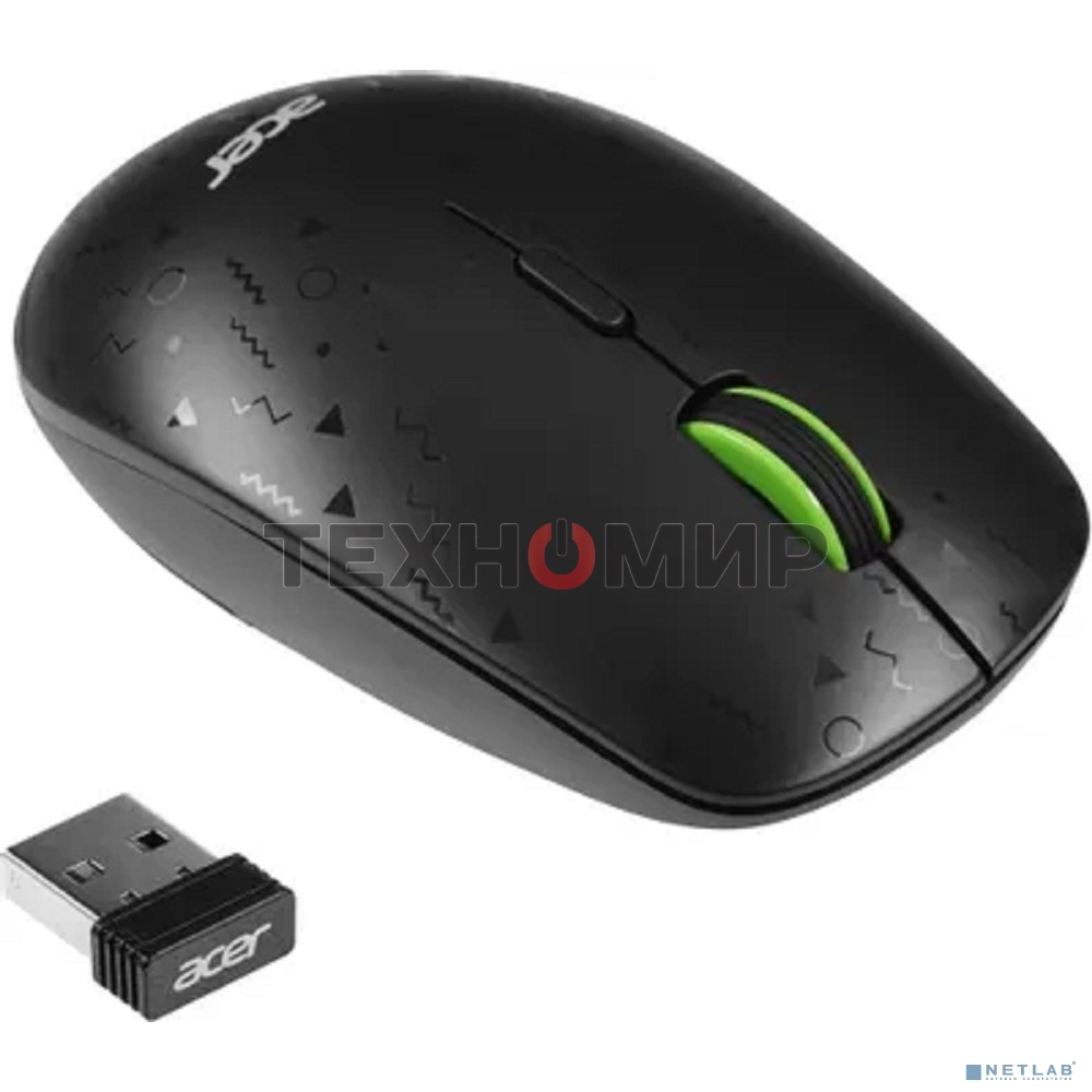 Мышь беспроводная Acer OMR307 черный, 1600 dpi, радиоканал, USB, кнопки - 4