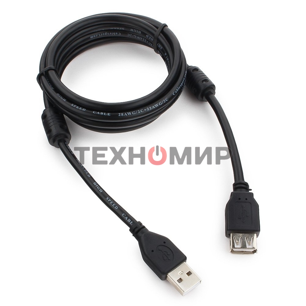 Кабель Cablexpert USB2.0 Pro CCF2-USB2-AMAF-6, AM/AF, 1.8м, экран, 2феррит.кольца, черный, пакет