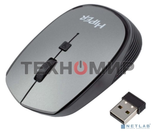 Мышь беспроводная HIPER HOMW-081 серый, 1600 dpi, радиоканал, USB, кнопки - 4