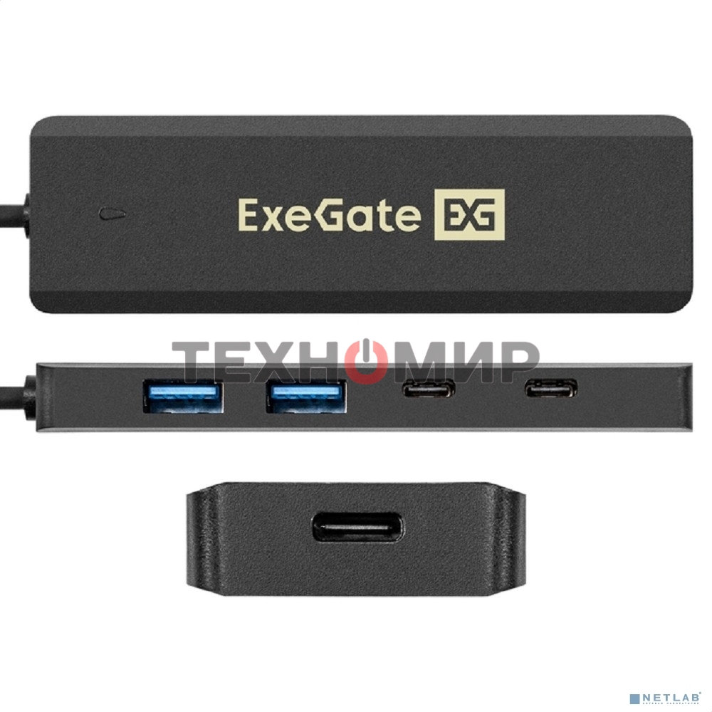 USB-концентратор 4-в-1 ExeGate DUB-2C2P/5G (кабель-адаптер USB 3.2 Gen1 Type C --> 2xUSB3.2 Gen1 Type-A (5G)/2xUSB3.2 Gen1 Type-C (5G), SuperSpeed USB 5Gbps, Plug&Play, черный)