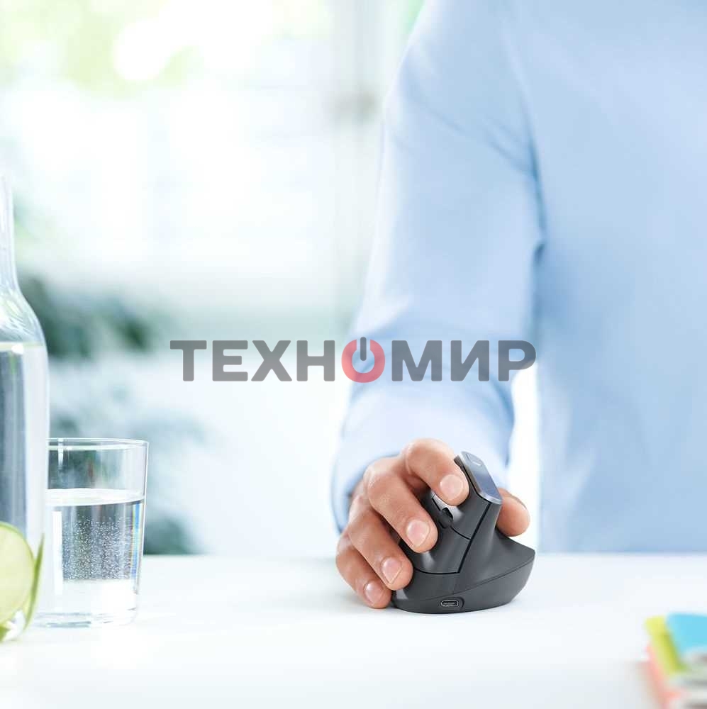 Мышь беспроводная/проводная Logitech MX Vertical графитовый, 4000 dpi, радиоканал, Bluetooth, USB, кнопки - 6
