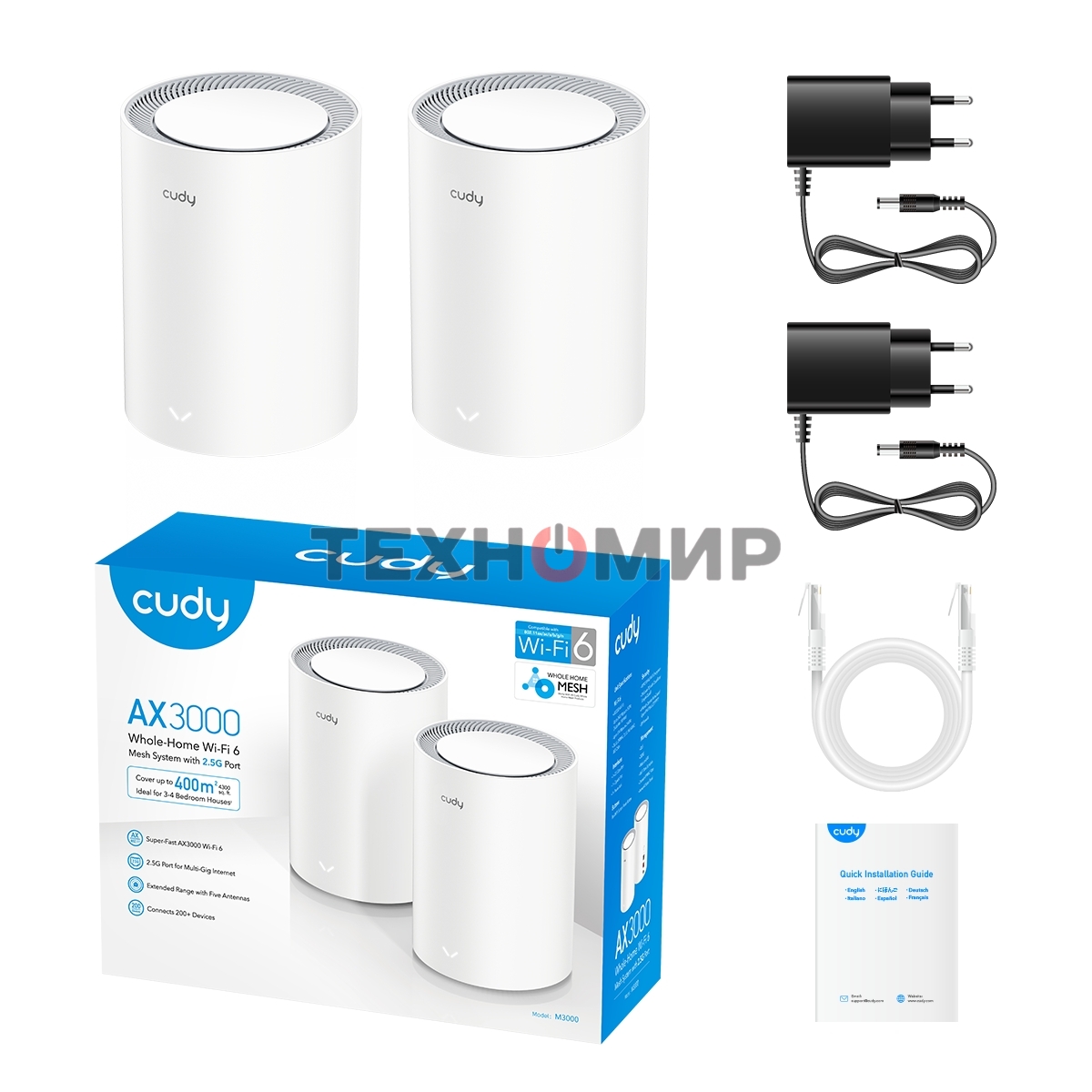 Бесшовный Mesh роутер Cudy M1800 (M1800 2-PACK) AX1800 10/100/1000BASE-TX/Wi-Fi белый (упак.:2шт)