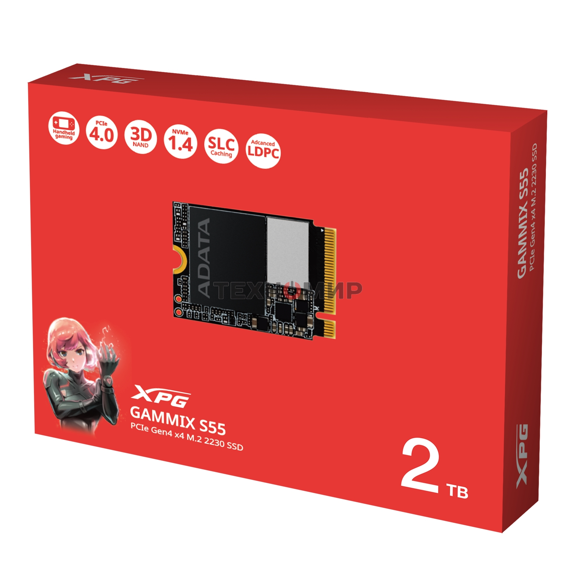 Накопитель SSD ADATA XPG GAMMIX S55, 2000 Gb, PCIe 4.0 x4, M.2 2230, NVMe, R/W 5000/3200, без радиатора