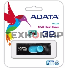 Флешка USB ADATA UV220 (AUV220-32G-RBKBL), 32Gb, USB 2.0, R/W 15/5, черный/голубой