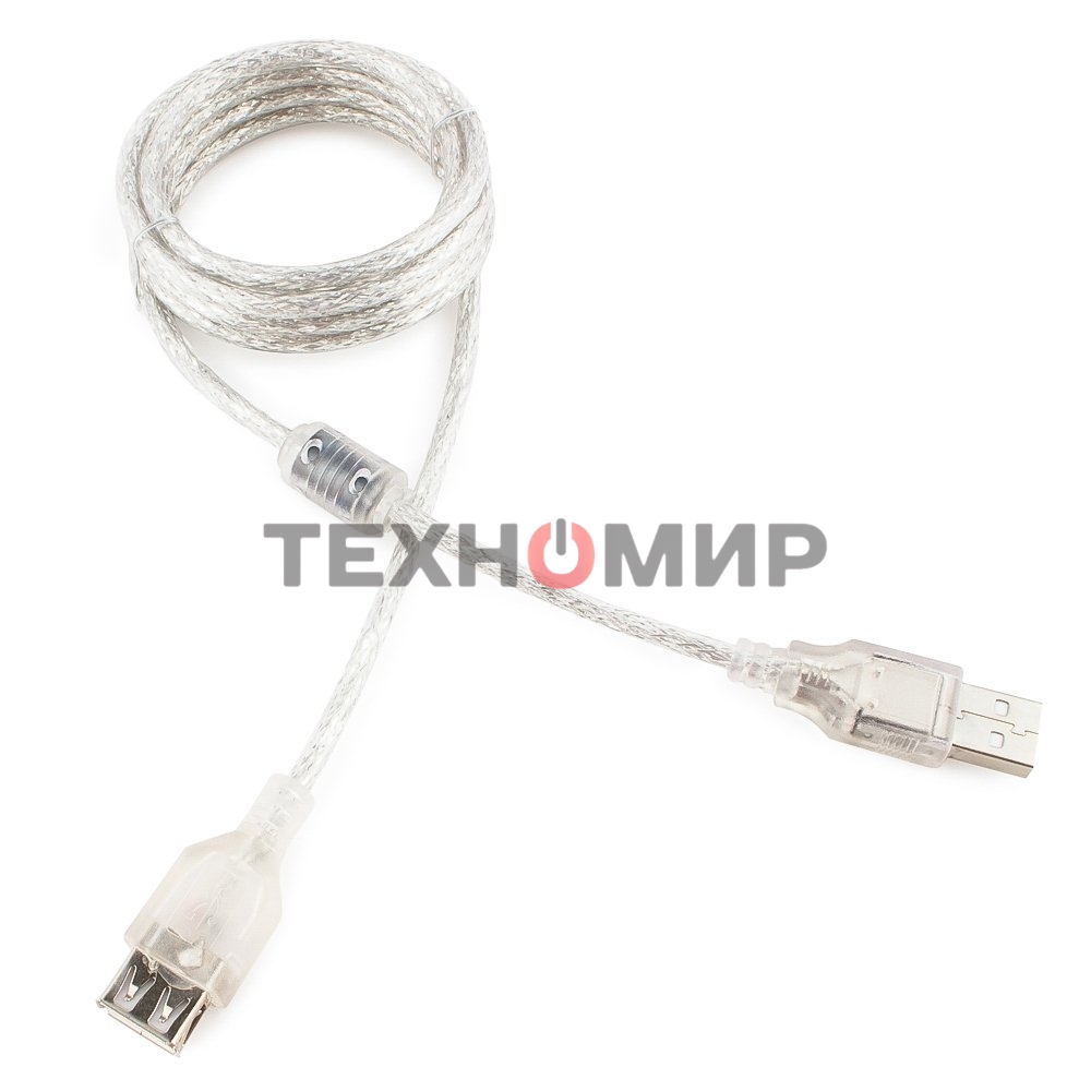 Кабель-удлинитель USB2.0 Pro Cablexpert CCF-USB2-AMAF-TR-6, AM/AF, 1,8м, экран, 2феррит.кольца, прозрачный, пакет