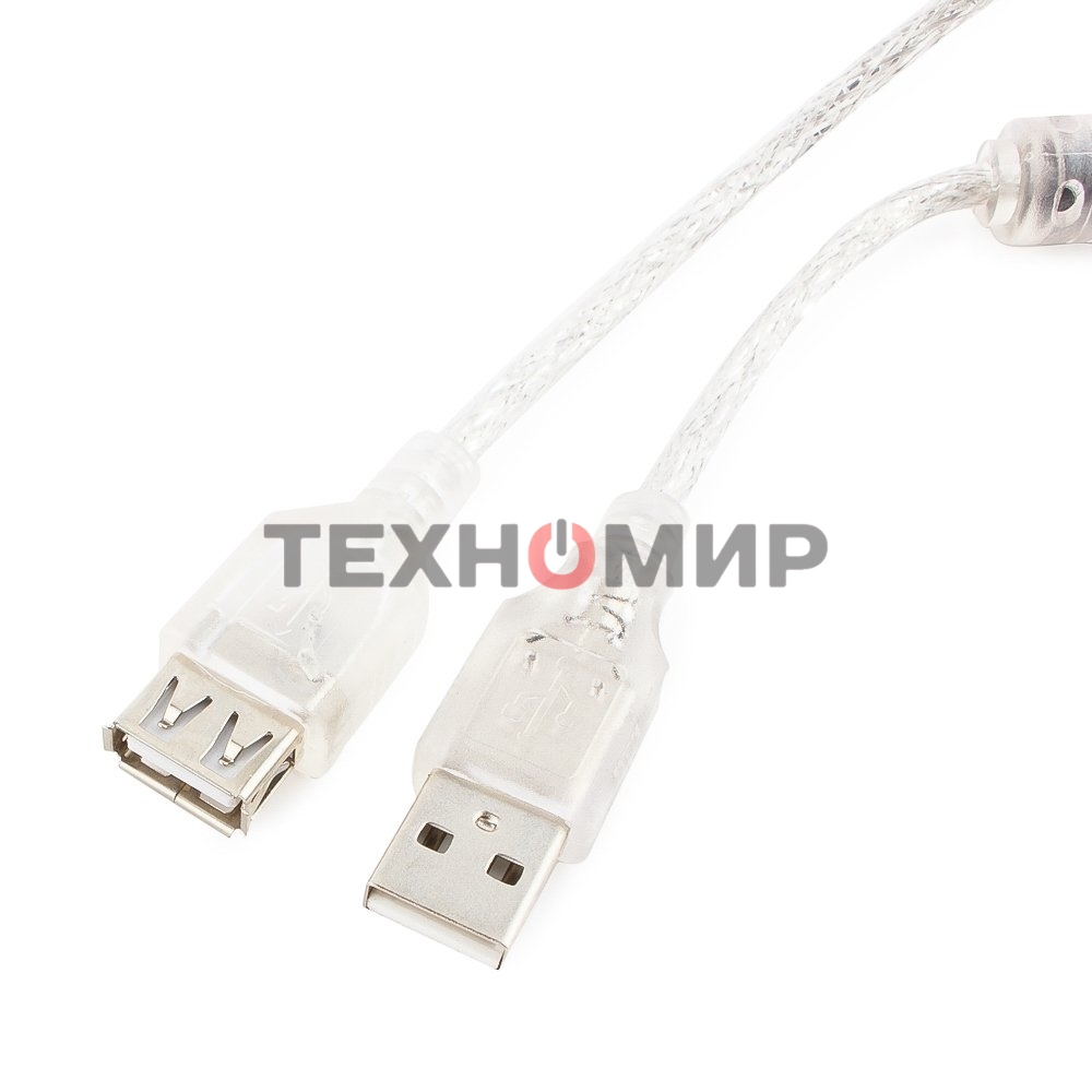 Кабель-удлинитель USB2.0 Pro Cablexpert CCF-USB2-AMAF-TR-6, AM/AF, 1,8м, экран, 2феррит.кольца, прозрачный, пакет