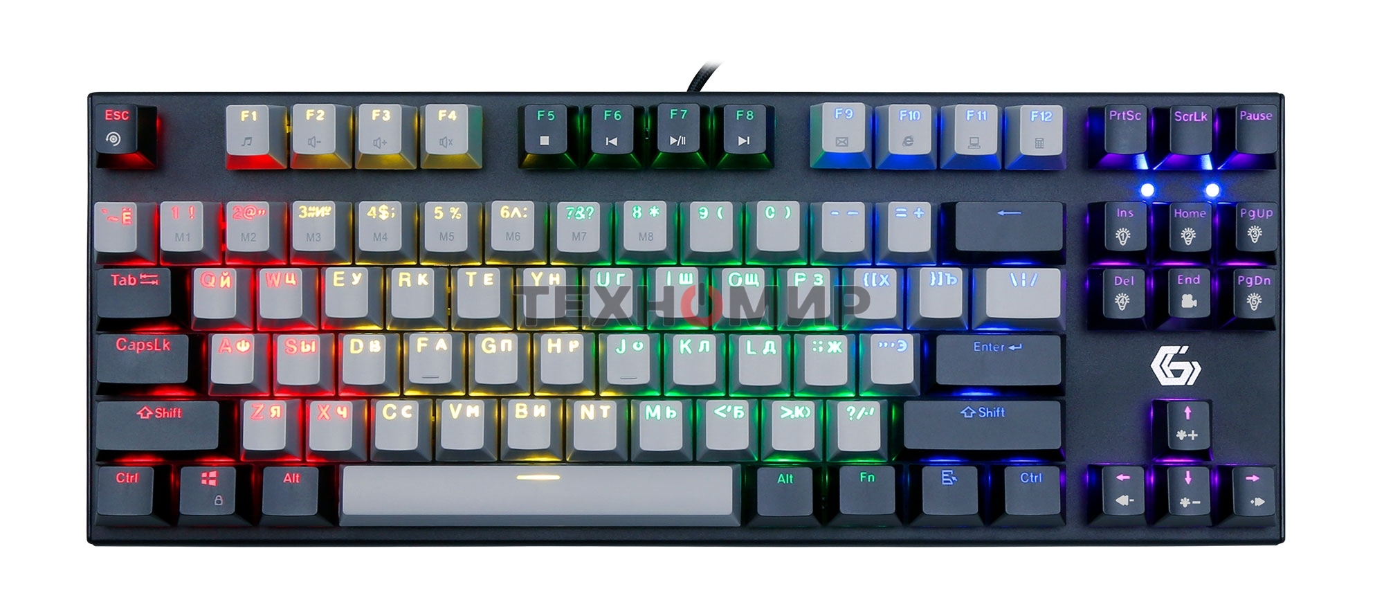 Клавиатура проводная механическая Gembird KB-G600, 87кл, Rainbow, красн.свитчи, 1.8м, черная